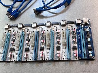 PCIe risery USB 3.0 – 6 ks (5× + 1× jiný typ) + kabely