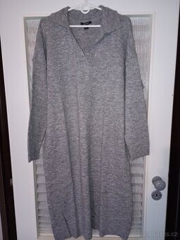 Nové dlouhé úpletové šaty světle šedé vel.46