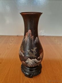 Starožitná dřevěná černá váza