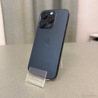iPhone 15 Pro 128GB blue titan, pěkný stav, rok záruka