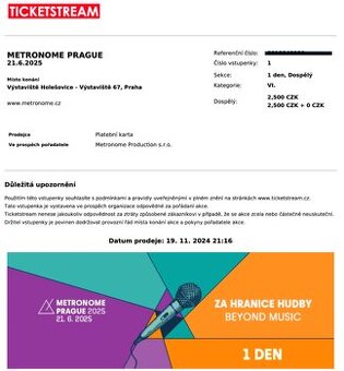 vstupenka 2500,- METRONOM 21.6.2025