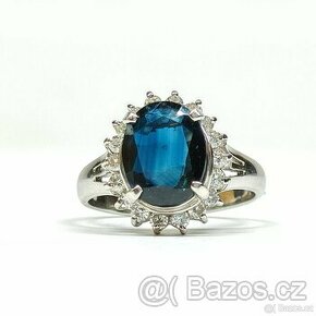 LUXUSNÍ  PLATINOVÝ DIAMANTOVÝ PRSTEN SE SAFÍREM