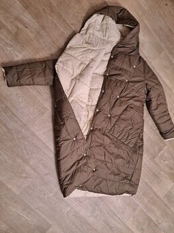 Dlouhý oboustranný kabát Cozy Frost béžovo-čokoládový