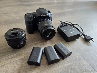 Canon EOS 80D + 2 objektivy (50mm f1.8, 18-135mm)+ 3 baterie