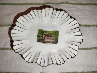 Starožitný upomínkový porcelán talířek Luhačovice