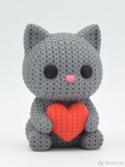 Pletená kočka se srdcem – dárek na Valentýna
