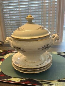 Art deco porcelánový set mísa na nožce talíře