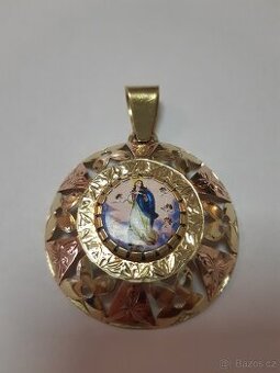 Zlatý přívěšek madona,kombinace dvojí zlato