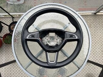 Originál multifunkční volant tříramenný kožený Škoda s pádly