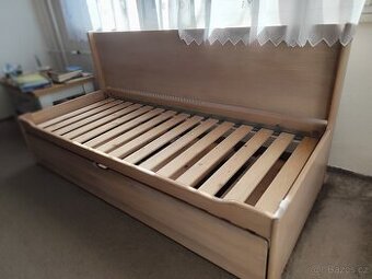 BAZAR Rozkládací postel Alka se zády - DUB - 2 lůžka 200x80