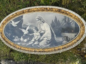 🖼️ Starožitný obraz – Madona s dítětem | velký formát | zdo