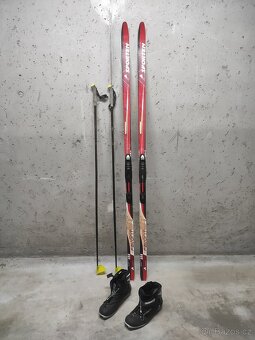 Prodám komplet set běžky s vázáním, hůlky, boty