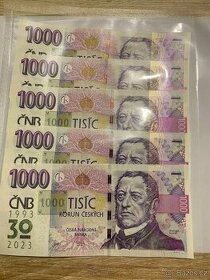 1000 M08 s přítiskem 30. výročí ČNB 7x