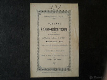 Pozvání k slavnostnímu večeru - Moravská beseda Praha 1887