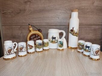 lovecký/myslivecký zlacený porcelán, nové, nepoužité