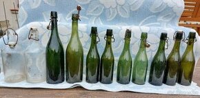 11 ks starých lahví s keramickými uzávěry