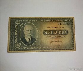 100 korun 1945(bez data),vzácné S-písmeno, pěkný stav, vyhle
