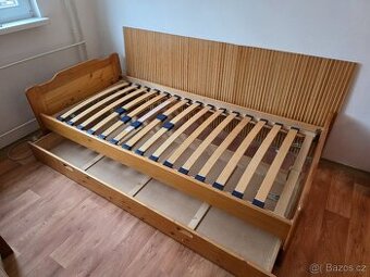 Dřevěná postel 200x90 s uložným prostorem a poloh. roštem