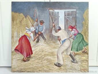 Obraz Jan Mlýnek, Mlátička, olej na desce 50x50