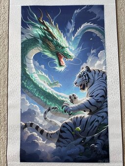 Tradiční čínský svitkový obraz, tygr a drak, 45x100