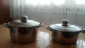 Vintage nádobí - hrnec + poklice z nerezu