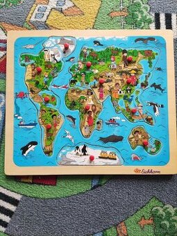 Dřevěná mapa světa - puzzle