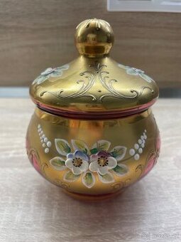 Novoborské sklo, cukřenka, smalt zlacená