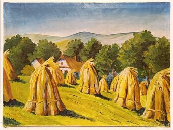 Obraz O.Šela, Šumavské žně, olej plátno 55x74