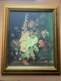 Zátiší s květinami - poškozené plátno