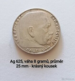Stříbrné 2 Říšské marky 1936 J