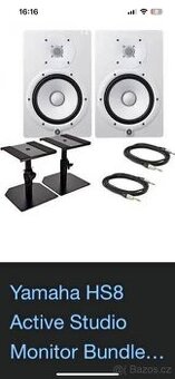 Monitory Yamaha hs8 bílé + stojany + kabeláž