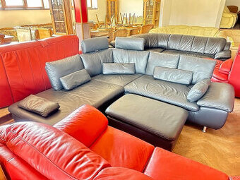 946 Kožená rohová sedací souprava sedačka + taburet šedá