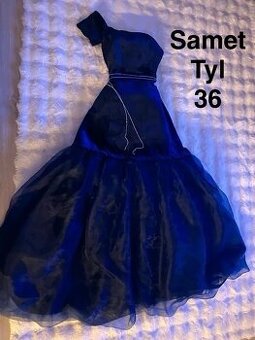 Maturitní dlouhe sametove modre saty damske 36