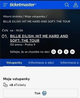 2 x lístek na Billie Eilish 1.6.2025