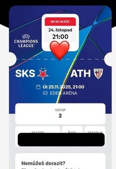 Slavia Bilbao 2x lístky NÍZKÁ CENA