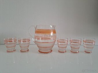 Art deco - džbán a sklenice - retro sklo