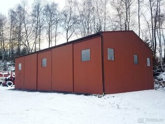 Plechová montovaná hala 10×15m – světle hnědá matná