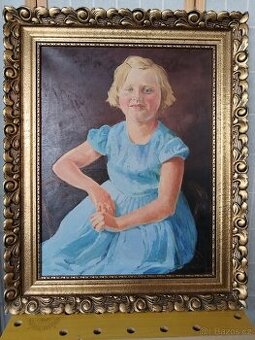 obraz DÍVENKA V MODRÉM, olej, František Tříska 1935