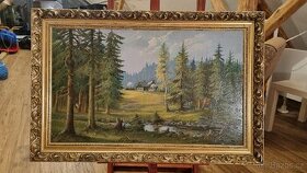 Obraz "Hájovna" B. Bureš ve zlatém rámu 76x116 cm - 1