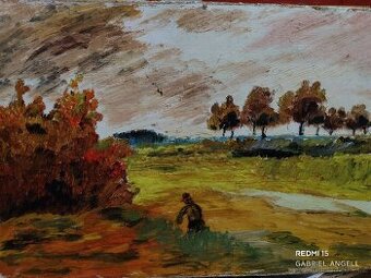 Podzimní Krajinka – Olej/Akryl na Dřevě 18 x 31 cm