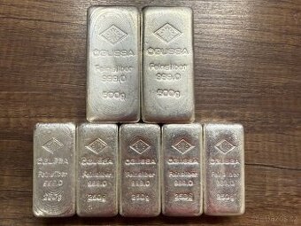 Investiční stříbrné cihličky, slitky 2x500g a 5x250g