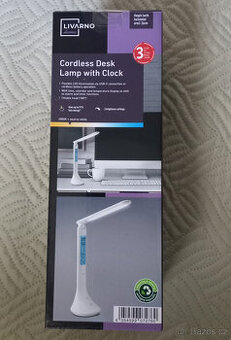 Aku stolní LED lampa s hodinami - bílá