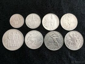 8 kusů stříbrných RU, ČSR, ČSSR, Německo, každá mince jiná