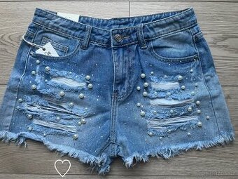 Nové džínové kraťasy s perličkami vel. S