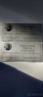 Prodám poukazy v celkové hodnotě 4000 korun na autoškolu
