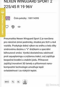 4ks Zimní pneu Nexen winguard sport 2 - 225/45/19 - 96V