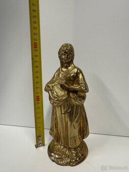 Starožitná mosazná soška – Žena s harfou