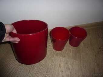 3x vánoční červený keramický obal na květináč