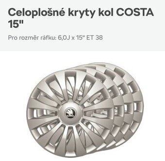 Kryty kol Škoda, model Costa, 15”