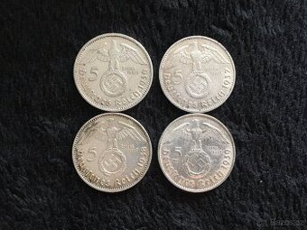 4 kusy 5 marek Třetí Říše Německo, každá mince jiná